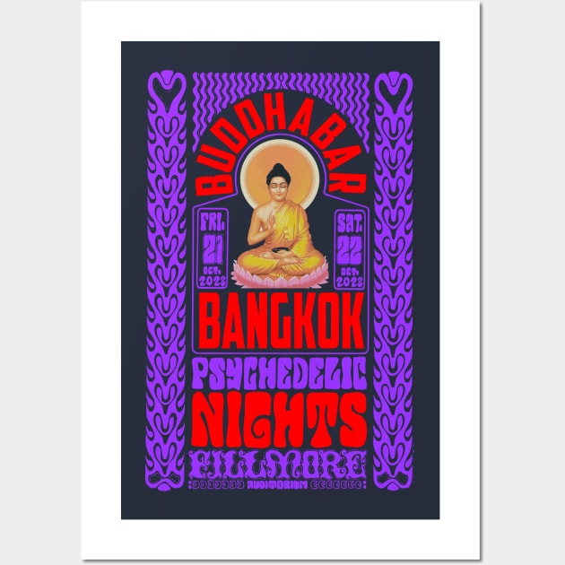 Psychedelic Nights at Bangkok Buddha Bar - Vintage Poster Design Wall Art by Boogosh